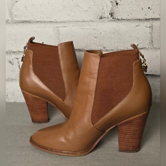 Michael Kors Leather Ankle Boots Women’s 7M Brown Block Heel Chelsea Booties MK - Picture 6 of 12
